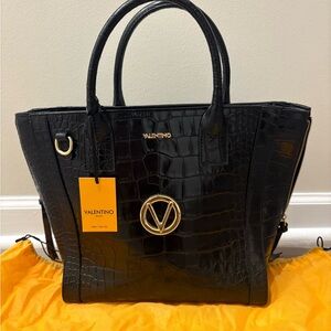 Valentino Black Croc-Embossed Bag